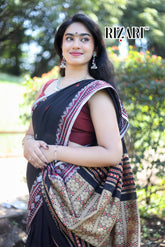 Handwoven Black & red Assam Khadi Saree